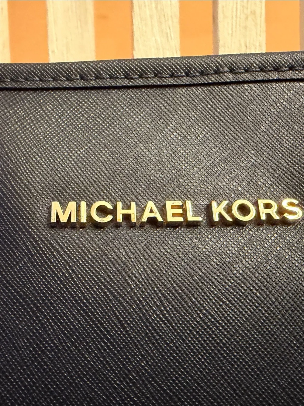 Michael Kors Navy Saffiano Leather Tote with Gold Hardware
